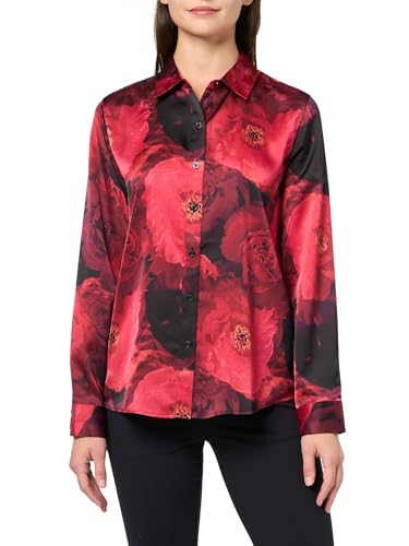 KARL LAGERFELD Paris Women's Button Down, Black/Admiral Red Multi, Large