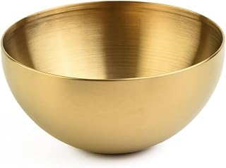 Stainless Steel Rice Soup Heat Insulated 304 Double Walled Bowl, Rice Soup Bowl for Serving Soup Rice Cereal Noodles(12cm Gold)
