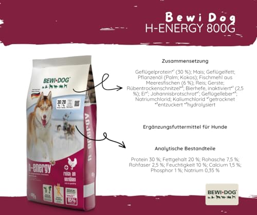 Bewi Dog H-Energy 3x0,8kg - Hundefutter - Hochleistungs-Trockenfutter für aktive Hunde - Mit Geflügel, Fisch & Lachsöl – Für Sport- & Arbeitshunde – Proteinreiches Futter – Made in Germany - Bundle
