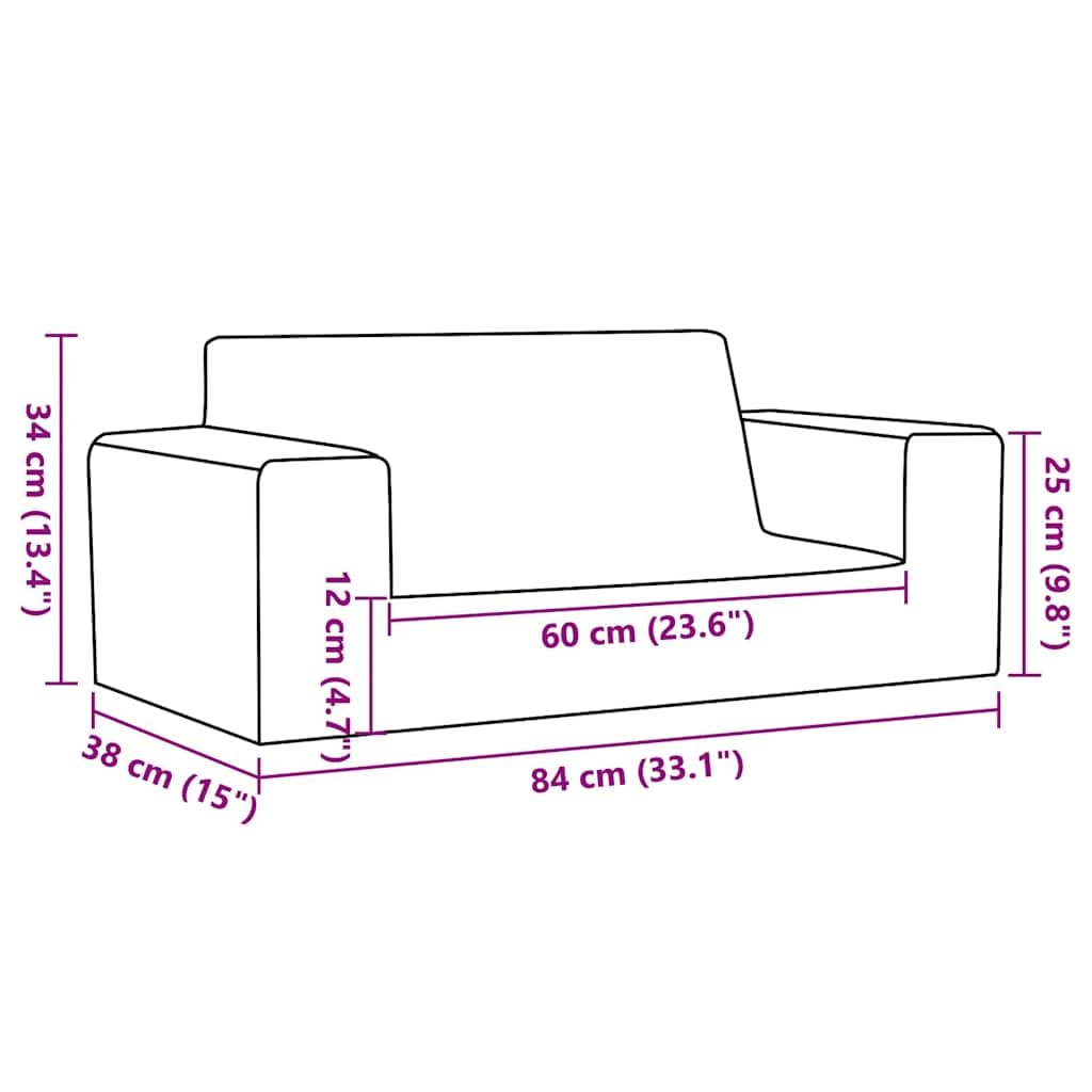 Sofa dziecięca 2-osobowa, antracytowa, miękki plusz ze zdejmowaną poszewką, do pokoju dziecięcego, nie zajmuje dużo miejsca, trwała i wygodna, idealna do mebli dla małych dzieci, łóżeczka