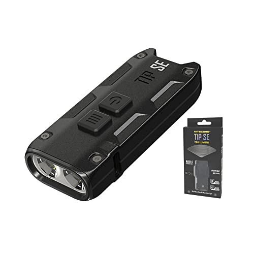 Nitecore Tip SE – Mini-Taschenlampe – 700 Lumen LED – wiederaufladbar USB C – Schlüsselanhänger – wasserdicht IP54 mit 4 Modi, 26 g (Schwarz)