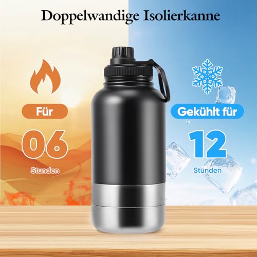 Trinkflasche Hunde 4 in 1, Isolierflasche aus Edelstahl, Hundezubehör für Reise, BPA-Frei, Wassernapf und Futternapf