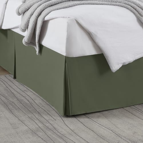 Image of Nestl Olive Green Bed Skirt Queen Size - Queen Bed Skirt 14 Inch Drop - Brushed Microfiber Bed Skirts - Hotel Quality Pleated Bed Skirt - Shrinkage & Fade Resistant