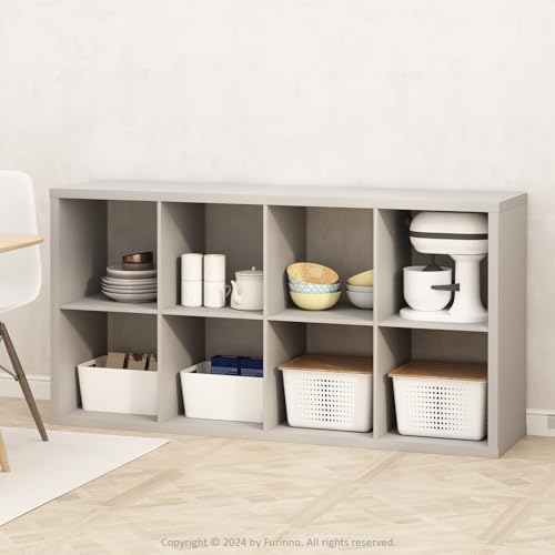 Image of Furinno HERMITE Kitchen Island, 8-Cube Coffee Bar, Extra Thick Kitchen Storage, Bakers Rack, for Pantry Organizers and Storage, Kitchen Organization, Light Grey