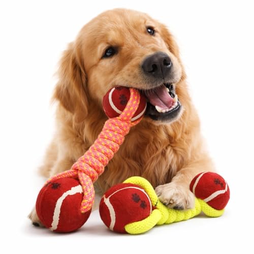 Image of Chew Dog Toys Knotted Dumball Cotton Poly Mix Chew Toys Pack of 2 - Suitable for Small and Medium Puppies Improve Dental Health Hand Made Toys