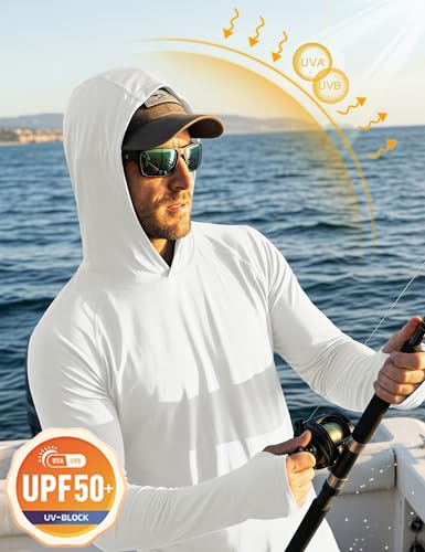 Image of MAGCOMSEN Men's Hooded UPF 50+ Sun Protection T Shirts Long Sleeve Athletic Fishing Shirts Rash Guards