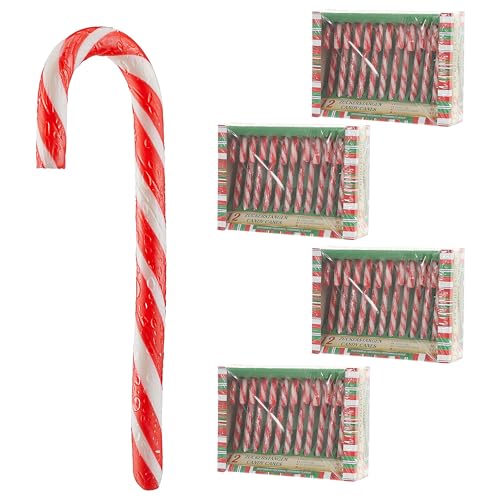 Zuckerstangen 48tlg essbar | rot/weiß gestreift je 10g Zucker | Pfefferminzgeschmack Candy Cane verpackt | Spazierstock Weihnachtsdeko (48)