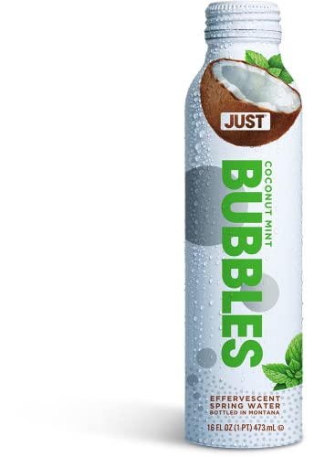 Image of JUST Bubbles Coconut Mint - Pure Premium Sparkling Spring Water in a Fully Recyclable Reusable Eco-Friendly Bottle - 100% Mountain-Sourced Carbonated Water with Naturally Occurring Minerals, 16 Fl Oz (Pack of 12)