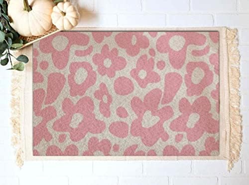Groovy Pink Flower Doormat Pink Groovy Doormat Hippie Groovy Doormat, Retro Home Decor, Vintage Floral Doormat, Cute Living Room Doormat Cute Doormat Door Mat Shoe Mat Porch Decor 20x32 Inches