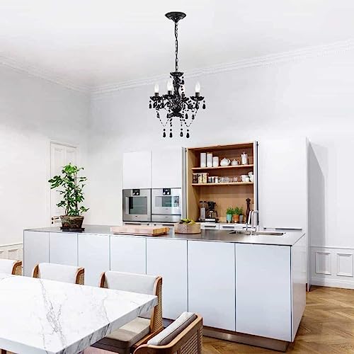 LaLuLa Black Chandelier Small Crystal Chandelier Lighting Mini Acrylic Chandeliers 4 Light Modern Pendant Light Fixtures for Bedroom - Image 5