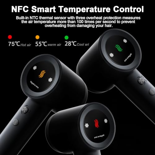 Secador De Cabelo Profissional, 120000 RPM High Speed Hair Dryer 1600W com Display Digital LED e Boc