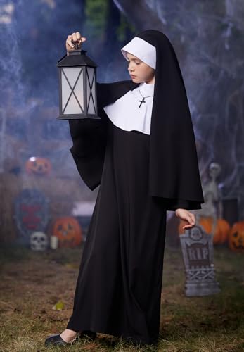 Vestido negro de monja para niñas 4-14 años con tocado miniatura 4