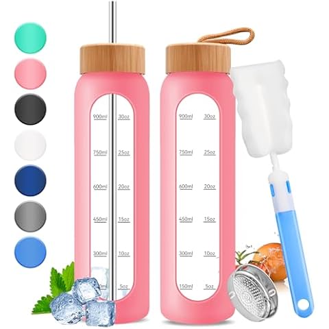 32oz Glass Water Bottle with Bamboo Lids Cover