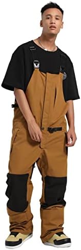 HIEEKDER Men's Ski Bib Insulated Waterproof Snow Pants Bibs Breathable Overalls Outdoor Winterproof Snowboarding Brown