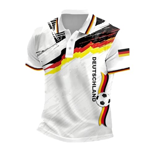 Uwdiohq Trikot Deutschland 2026 Wm Poloshirts Für Herren mit Deutschem Flaggenprint Reißverschluss Fußball Deutschland Retro Herren Tshirt Kläppchenkragen Trainingsshirt S-5XL Weiß 5XL