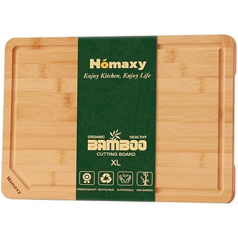Homaxy Extra Large Organic Bamboo Cutting Boards for Kitchen, 18"x12" Wooden XL Cutting Board with Juice Groove and Handles, Charcuterie Butcher Block Wood Serving & Chopping Board - Pre Oiled Cover