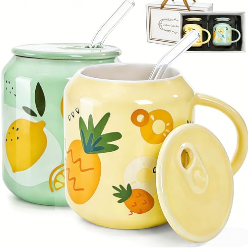 Set de 2 Mugs de Cerámica con Tapa y Cañita 13 oz miniatura 1