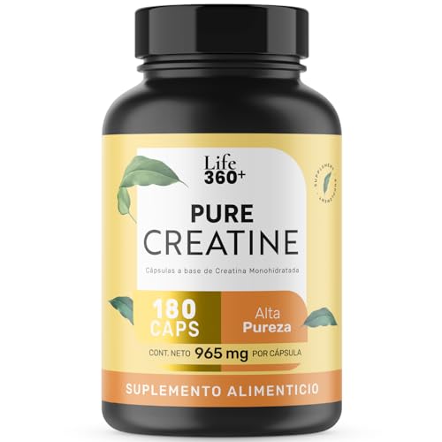 Creatinas, LIFE 360+ Pure Creatine | 180 Cápsulas | Creatina Monohidratada en Cápsulas | Suplemento Alimenticio | Cápsulas de Gelatina Dura a Base de Creatina...