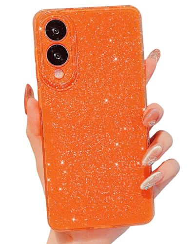 MINSCOSE for Samsung Galaxy S25 Edge Neon Case,Cute Aesthetic Bling Glitter Thin Slim Shockproof Soft TPU Sparkly Shiny Girly Cover for Women Girl for Samsung Galaxy S25 Edge Case 6.7inch-Orange