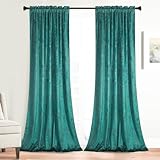 Roslynwood Luxury Gold Foil Print Turquoise Velvet Curtains 84 inches Long Rod Pocket Thermal Insulated Blackout Window Drapes for Living Room/Bedroom/Dining Room, W52 x L84, 2 Pcs
