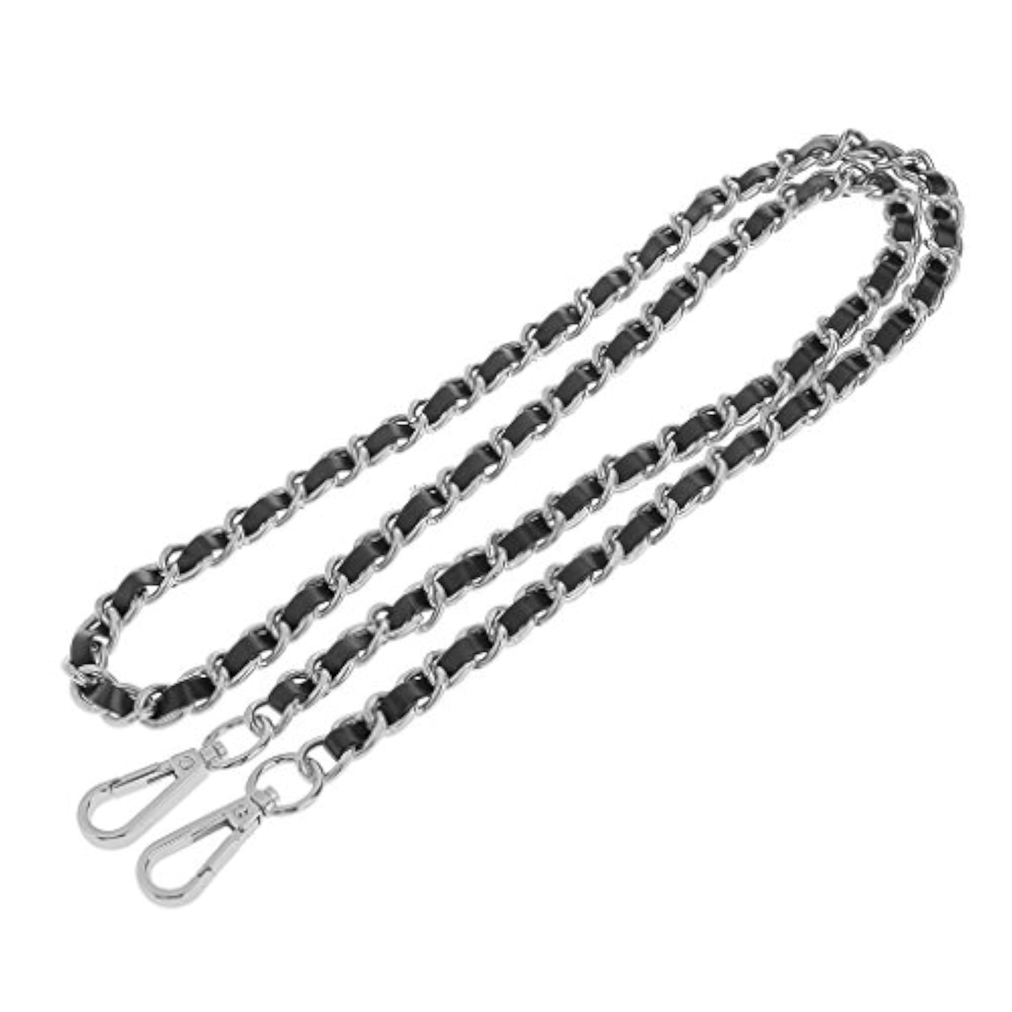 Black Metal & Leather Bag Chain, Stylish Accessory