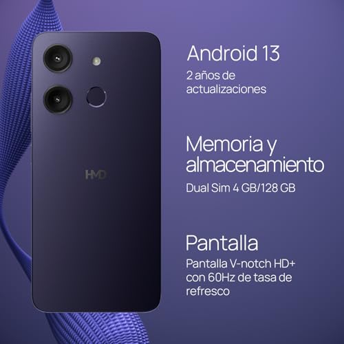 Image of HMD Aura | Dual Sim | 4 /128 GB | Unlocked Smartphone | Virtual RAM Memory | 2 Day Battery | 6.56 inch 60Hz Screen | 13 MP Dual Camera | Indigo