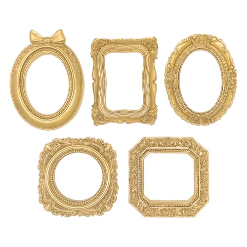 ERESGREAT Small Picture Frames Mini Gold Frames Vintage Gold Frames Table Top Decor Magnetic Picture Frames for Refrigerator Vintage Frame Set Christmas Decor (5Pcs Golden)