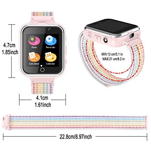 PTHTECHUS Smartwatch Kinder, Spiel Telefon Uhr für Kinder Touchscreen Armbanduhr mit Anruf Taschenrechner Schulmodus SchrittzäHler SOS Wecker Kamera Geschenk für Jungen MäDchen Studenten (Rosa) - Image 8