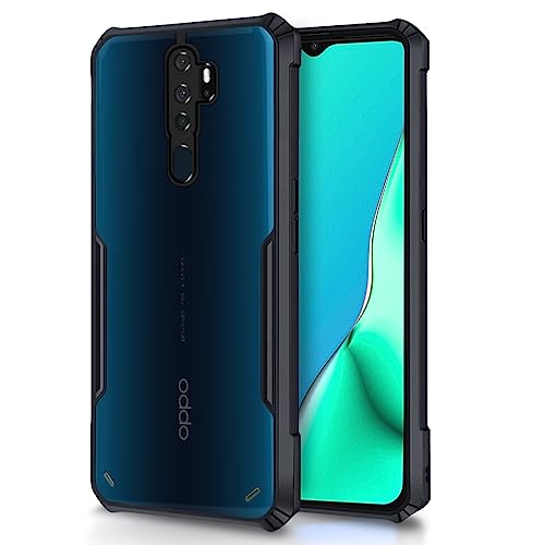 Image of Outlouders Back Cover for Oppo A5 2020 / A9 2020 | Ultra Hybrid Transparent | Full Camera Protection | Raised Edge | Crystal Clear Bumper Case (Black)