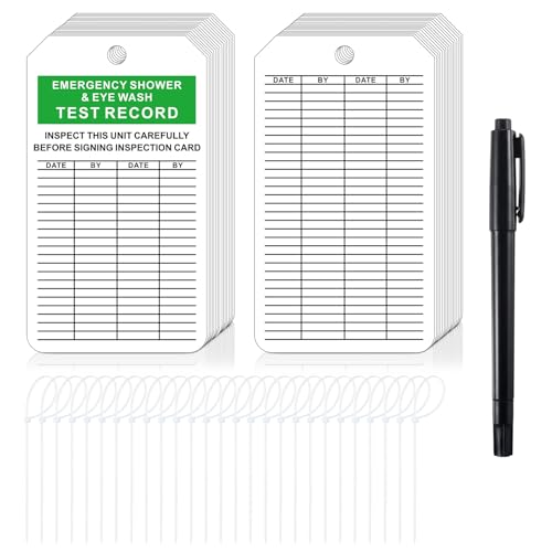 Feifeiya 30 Pack Emergency Shower & Eye Wash Test Record Tags 5.75" Length x 3.25" Width x 0.01" Thickness Double-Sided Inspection Record Tag Inspection Material & Control Tags