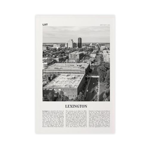 NEOHI Lexington Print - Lienzo decorativo para pared, diseño de Kentucky en blanco y negro (60 x 90 cm)