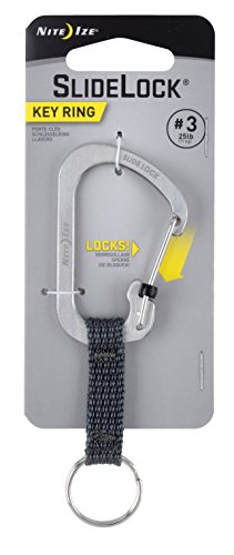 Nite Ize SlideLock Key Ring, Aluminum Locking Carabiner Key Chain with Webbing, Stainless Steel