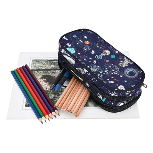 Image of ANANGTEE Space Astronauts Music Pencil Pouch Case for Teen Boys Men 10 | Human Makeup Bag Clutch for Women, Large Capacity Canvas School Suppies Zipper, Office Desk Soft Organizer Pen Box