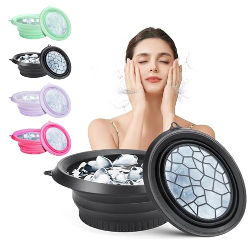 nnOuOnn Silicone Ice Face Bowl, Foldable Facebowl with Built-in Icetray, Quick Cooling for Puffiness Relief, Soothe Skin, Bathroom Accessories, Home Travel Use(Black)