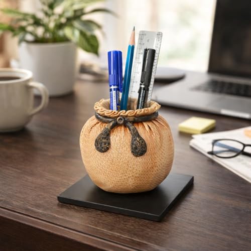 Image of Decorative Embossed Design Pencil and Pen Stand | Desk Organizer for Stationery Storage | Suitable for Office Desk, Study Table, Home and Workspace Use (Design 6)