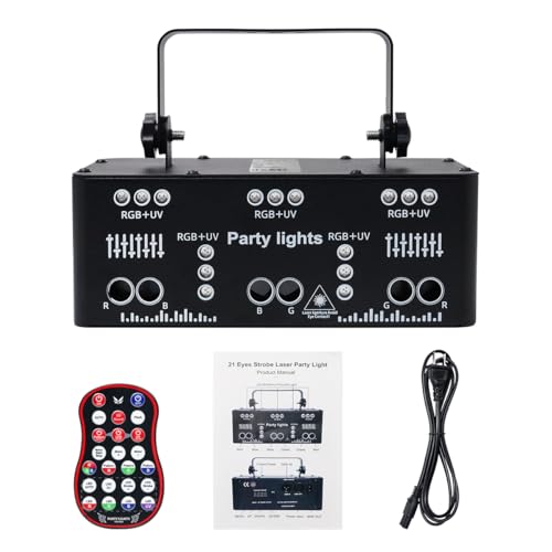 Image of AMKI 21 Eyes Proffessional DJ Disco Lights Strobe Stage Light Support DMX 512 Sound Activated with Remote Control Disco Stage Light Club KTV Show Projector Party Lights Indoor