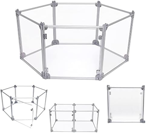 Front Row Foldable Dog Playpen Pen, Durable Indoor Outdoor Portable Crate Kennel Safe Accessories for Puppy, Cat, Bunny, Pet Play Exercise Rest with Transparent Panels & Silver Rods, KITT-DP000-01