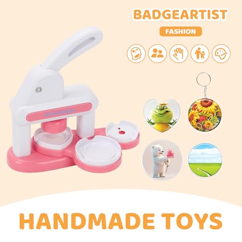 Machine à badge button maker pour créer des pin's et macarons roses