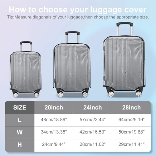 Image of 3 Pcs PVC Clear Suitcase Cover Set, 20 24 28 Inch Transparent Luggage Protector Cover with Top Handle Opening, Waterproof Dustproof Scratch Resistant Travel Bag Cover for Trolley