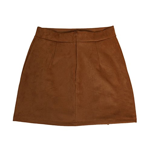 Meyeeka Women Solid Criss Cross Fuax Suede Hollow Out Stretch Mini Skirt Khaki S #TOP3