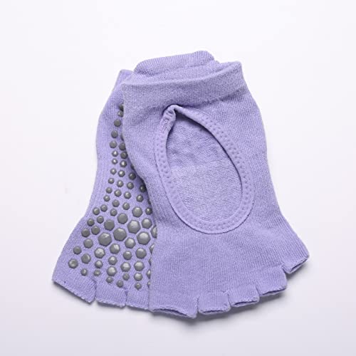 Image of Yoga Pilates Toe Socks Toeless Socks with Grips for Women Non Slip Cushioned Low Cut Ankle Socks for Dance