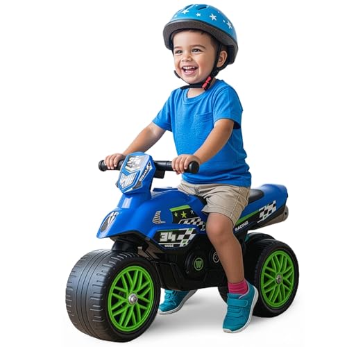 Waddle Kids Motorcycle Balance Bike - Toddler Ride on Toys w/Sounds, Wide Wheel Base, Rubber Coated Wheels, Foot to Floor Toddler Car Up to 44 Lbs, Motorbike for Kids Ages 18 Months to 3 Yrs, Blue