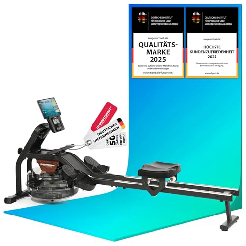 Christopeit Garda Roeitrainer met waterweerstand, voor thuis, lcd-trainingscomputer, tablethouder, zithoogte 37 cm, bluetooth, bioscoop, ruimtebesparend, tot 120 kg
