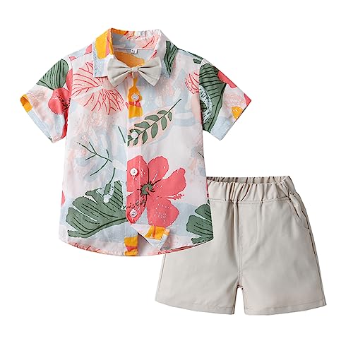 Image of Toddler Baby Boy Summer Clothes Set Floral Shirt Bow-tie Shorts Hawaiian Outfit