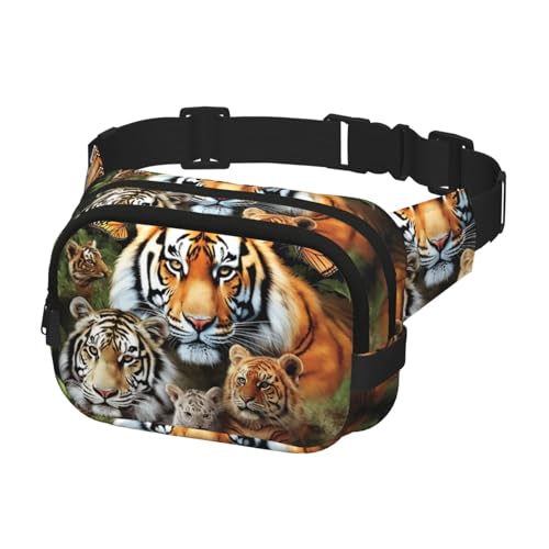 Sac banane lion et tigre noir réglable pour homme et femme