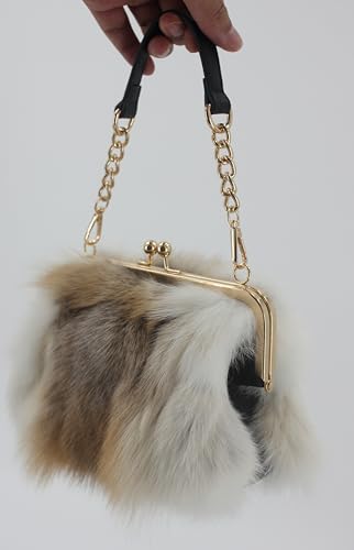 Image of Luxurious Fashion Natural Fox Fur with Hair Handbag for Women and Ladies