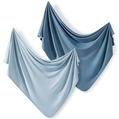 Image of GRSSDER 2 Pack Newborn Swaddle Blanket, Ultra Soft Stretchy Jersey Knit Extra Large Size 33 x 44 Receiving Blankets for Easy Swaddling Baby Snug and Cozy