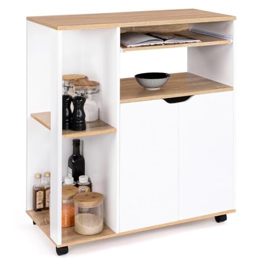 IDMarket - Desserte de cuisine COSI bois blanc et plateaux façon hêtre L.76 CM