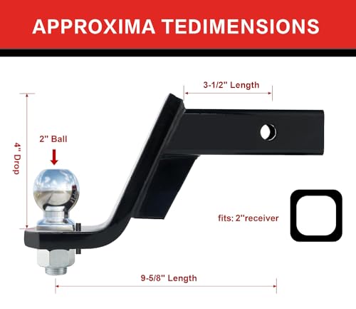 Image of TYT Trailer Hitch Ball Mount Kit, 4-Inch Drop, Fits 2-Inch Receiver, 2-Inch Trailer Ball with 5 /8 inch Hitch Pin Clip, Rated 7,500 lbs GTW / 750 lbs TW