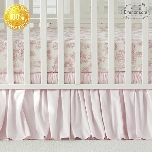 Image of Brandream Baby Crib Sheets for Girls Boys, Fitted Crib Sheet for Standard Crib and Toddler Mattress, Super Soft 100% Cotton Baby Sheet French Country Pink Toile Floral Print, Crib /Toddler